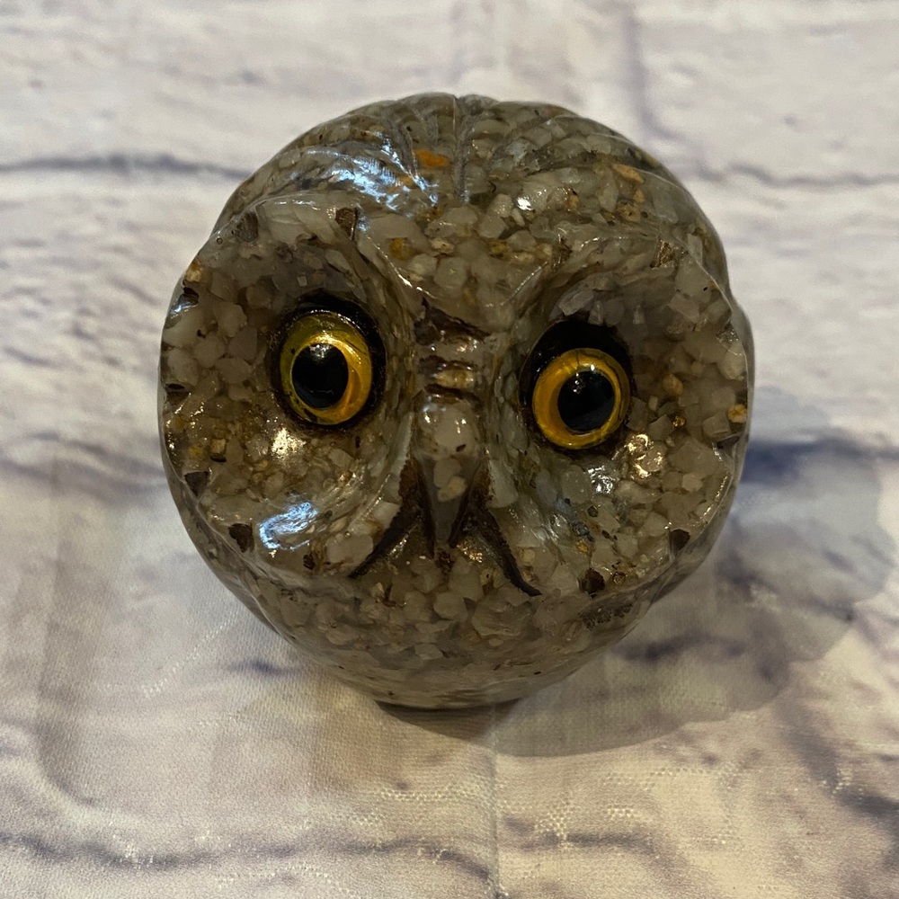 Vintage Alabaster Hand-Carved Owl Figurine/Paperweight